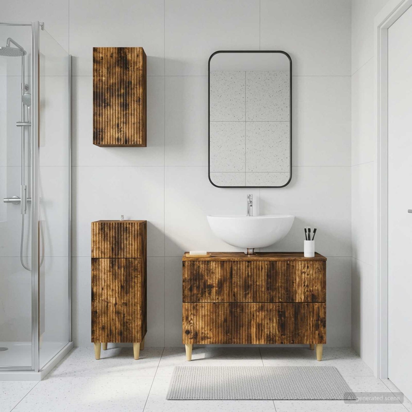 vidaXL 3 Piece Bathroom Cabinet Set ARNHEM Smoked Oak Engineered Wood