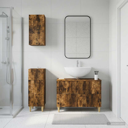 vidaXL 3 Piece Bathroom Cabinet Set ARNHEM Smoked Oak Engineered Wood