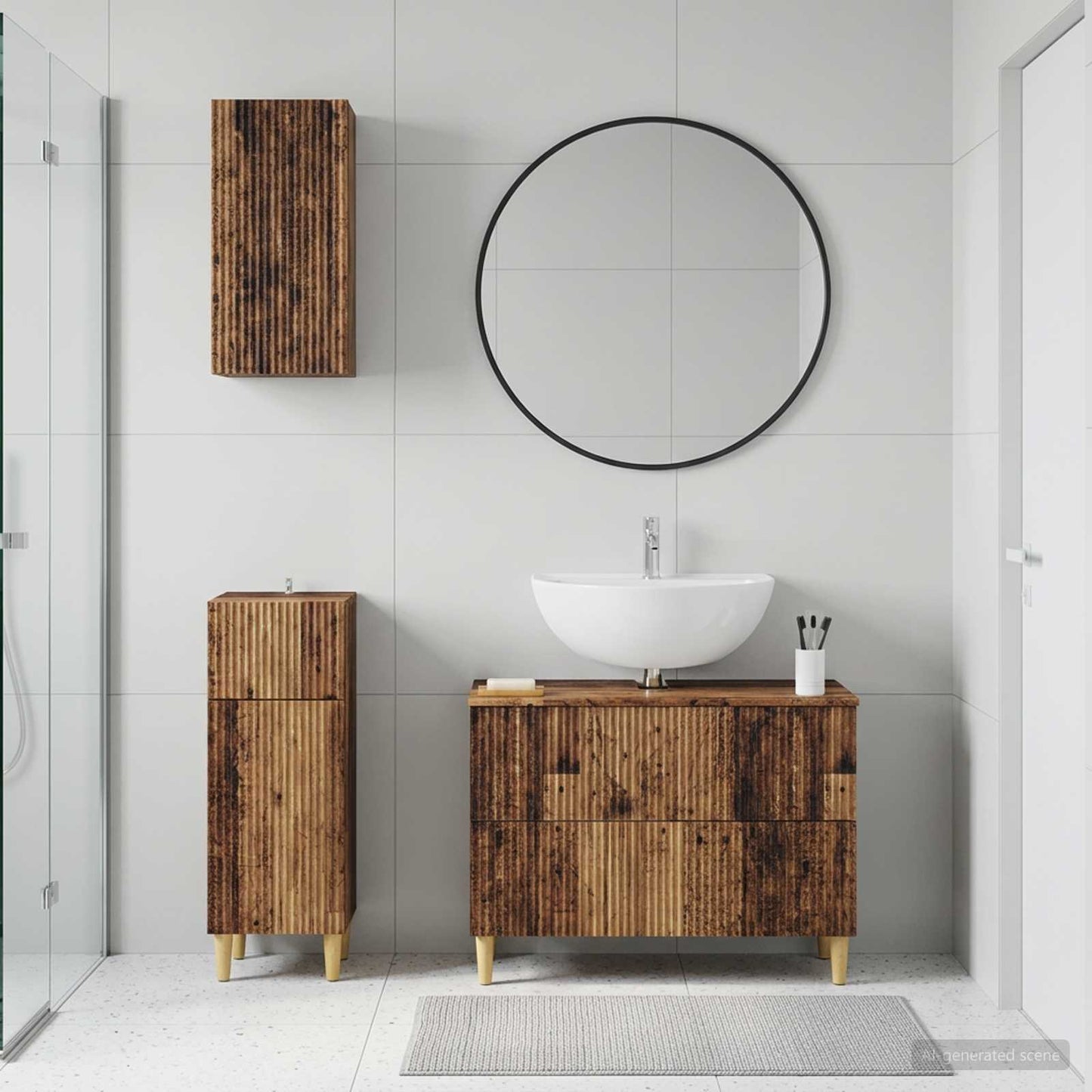 vidaXL 3 Piece Bathroom Cabinet Set ARNHEM Old Wood Engineered Wood