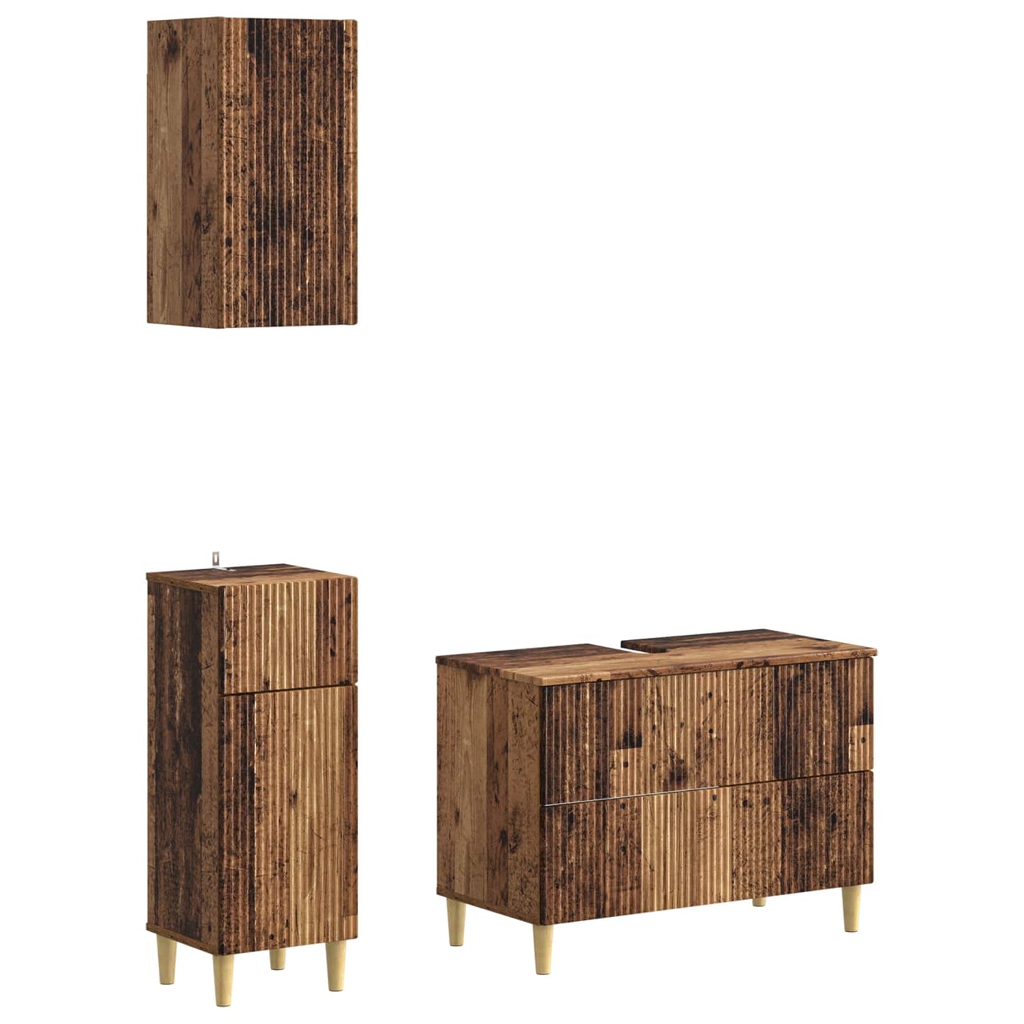 vidaXL 3 Piece Bathroom Cabinet Set ARNHEM Old Wood Engineered Wood