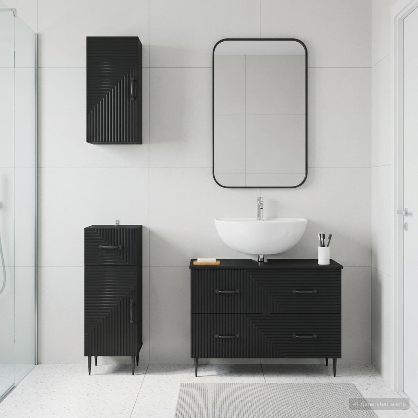 vidaXL 3 Piece Bathroom Cabinet Set HAARLEM Black Engineered Wood
