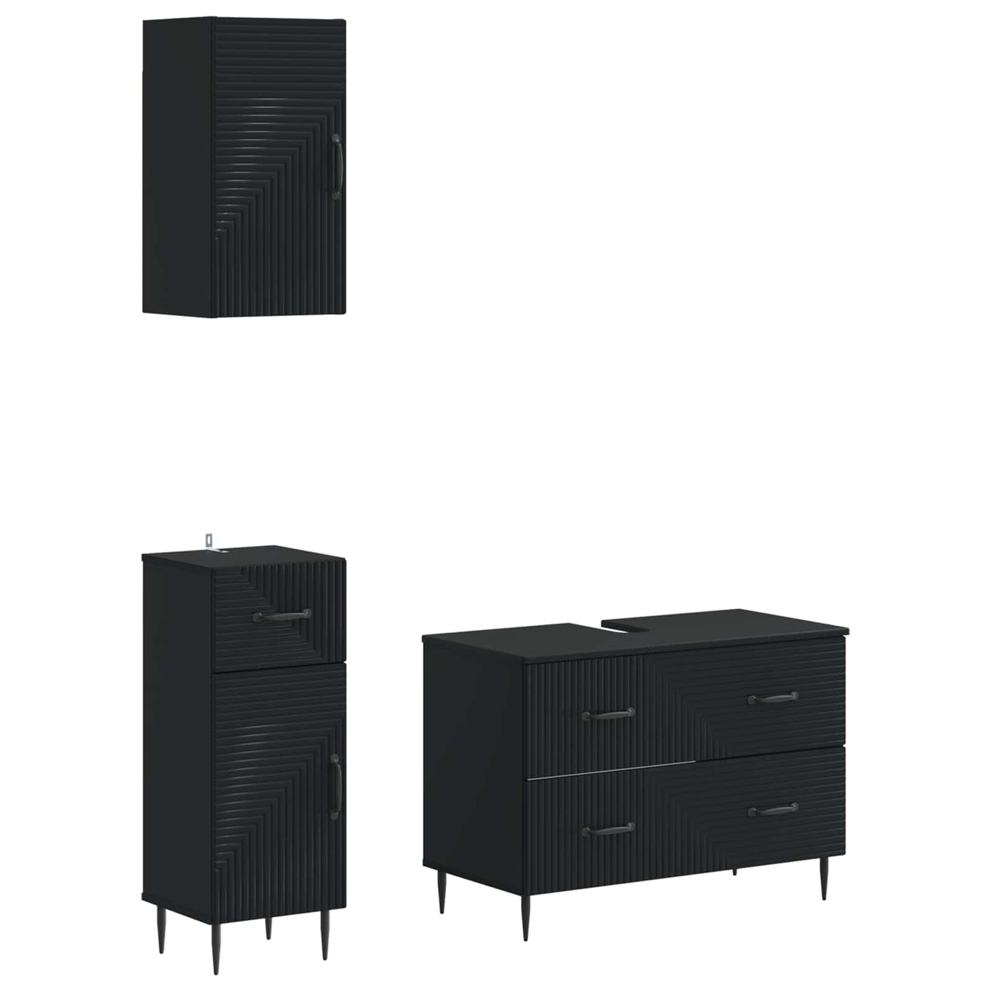 vidaXL 3 Piece Bathroom Cabinet Set HAARLEM Black Engineered Wood