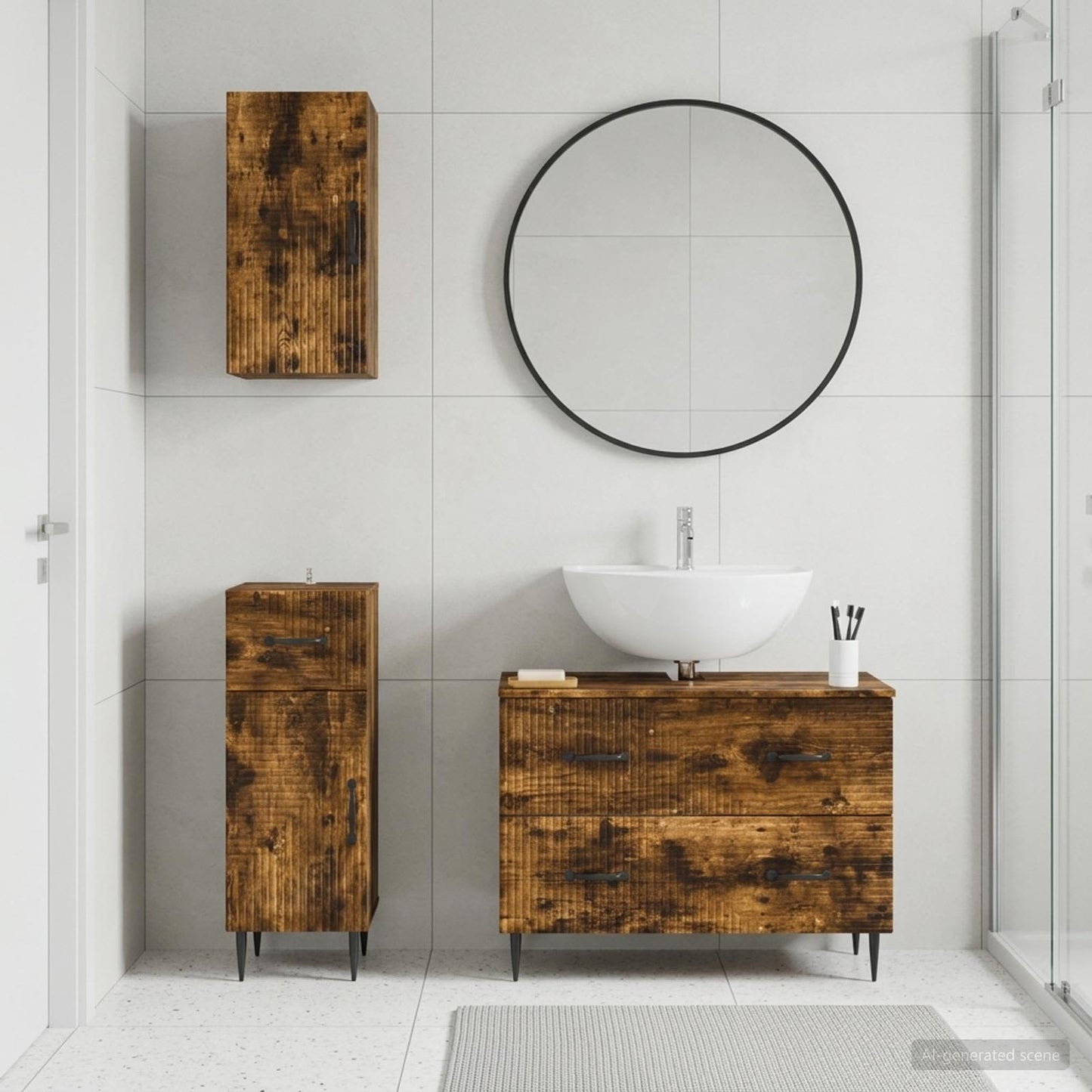 vidaXL 3 Piece Bathroom Cabinet Set HAARLEM Smoked Oak Engineered Wood