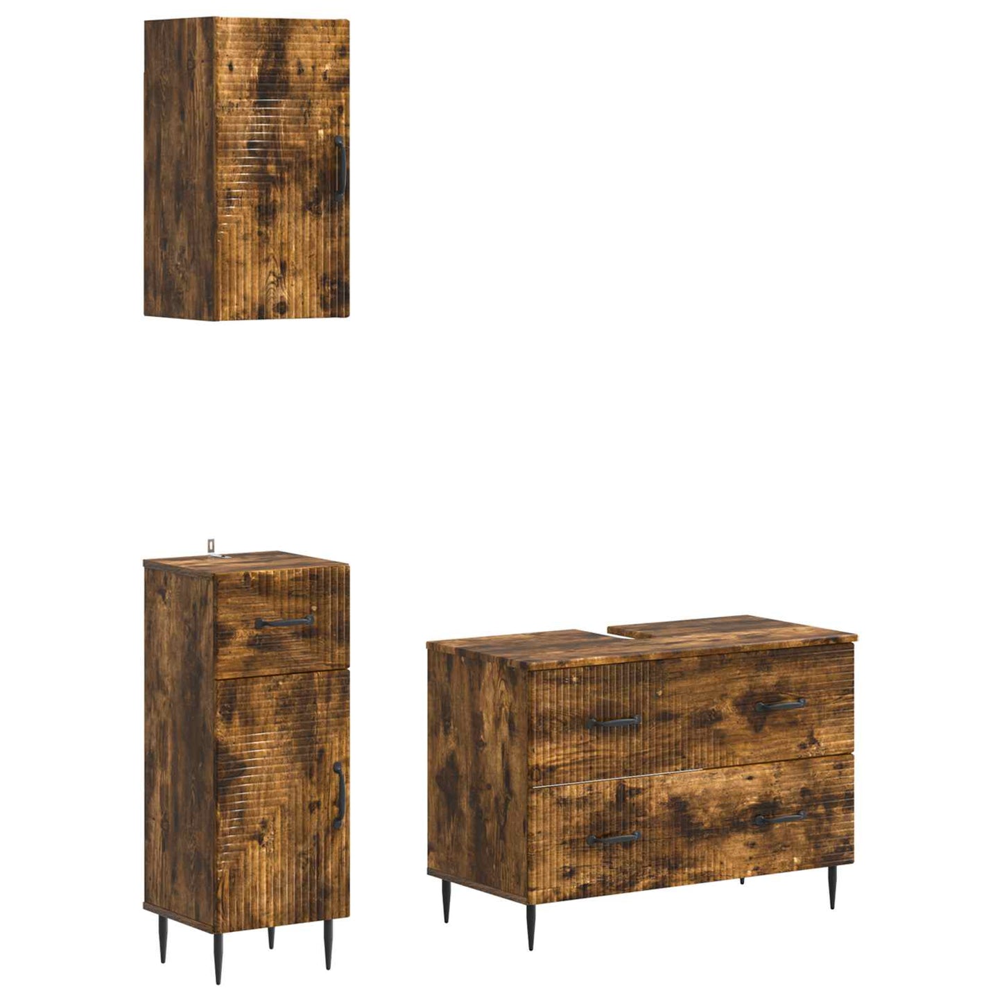 vidaXL 3 Piece Bathroom Cabinet Set HAARLEM Smoked Oak Engineered Wood