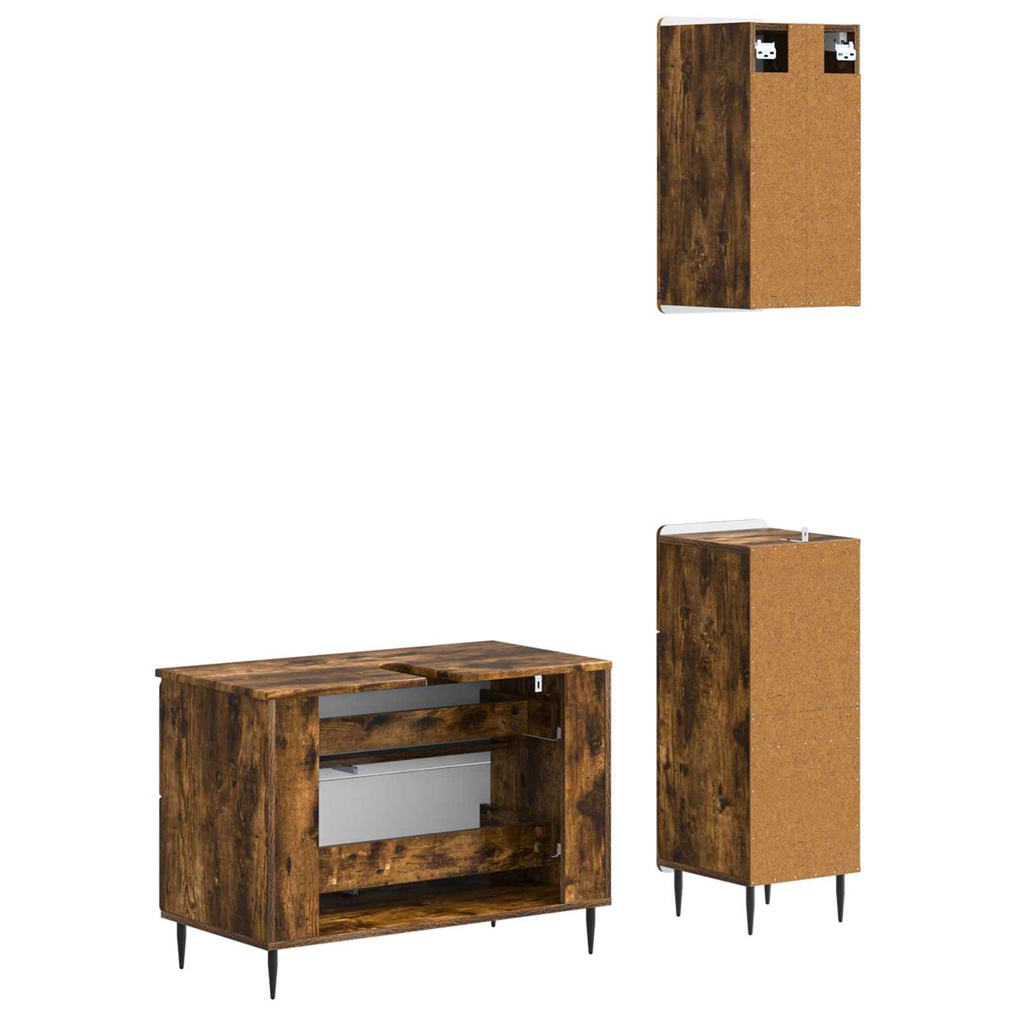 vidaXL 3 Piece Bathroom Cabinet Set HAARLEM Smoked Oak Engineered Wood
