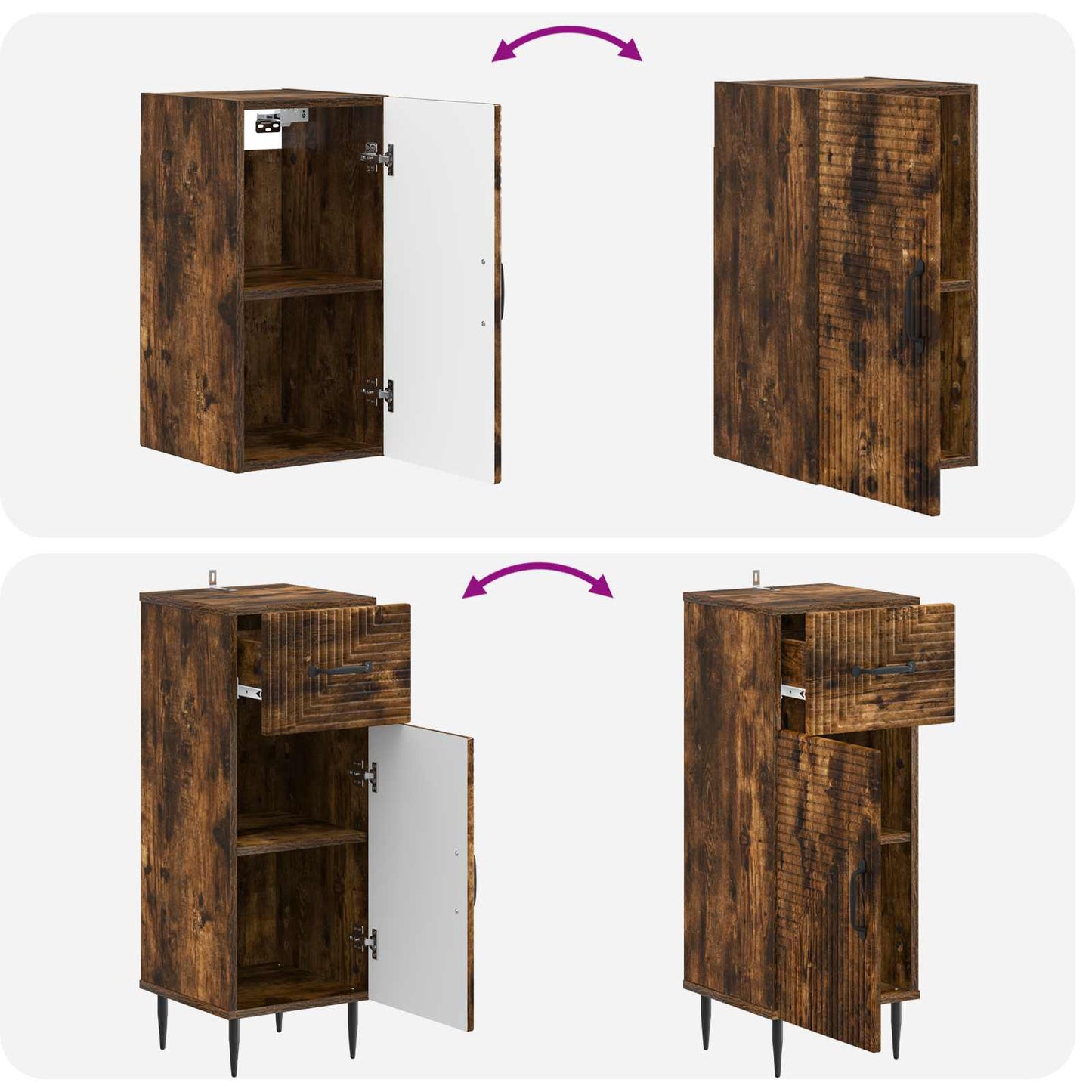 vidaXL 3 Piece Bathroom Cabinet Set HAARLEM Smoked Oak Engineered Wood