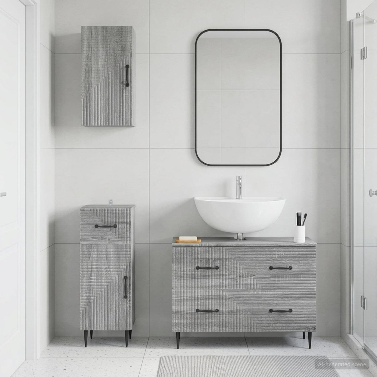 vidaXL 3 Piece Bathroom Cabinet Set HAARLEM Grey Sonoma