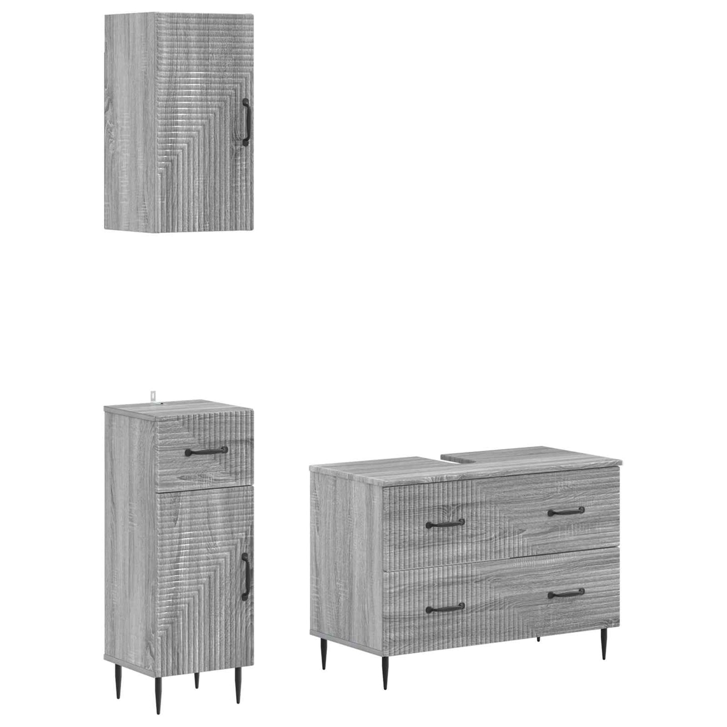 vidaXL 3 Piece Bathroom Cabinet Set HAARLEM Grey Sonoma