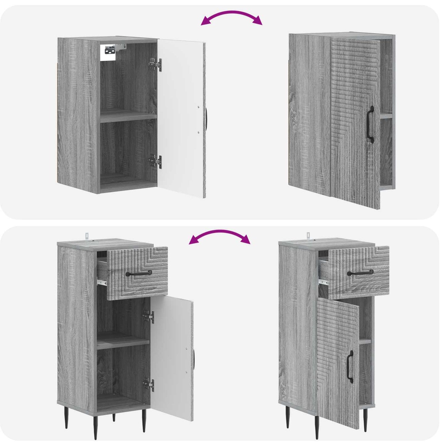 vidaXL 3 Piece Bathroom Cabinet Set HAARLEM Grey Sonoma