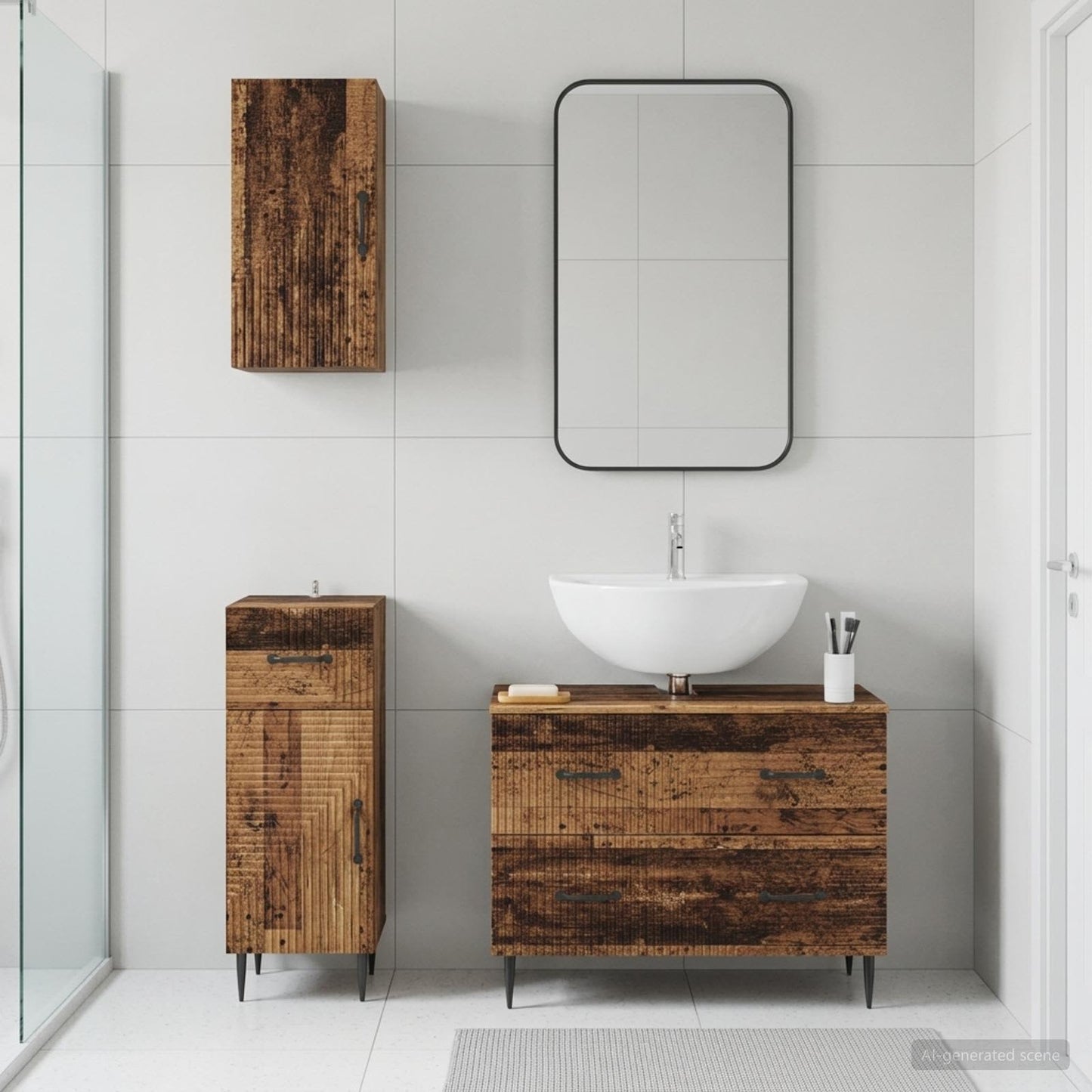 vidaXL 3 Piece Bathroom Cabinet Set HAARLEM Old Wood Engineered Wood