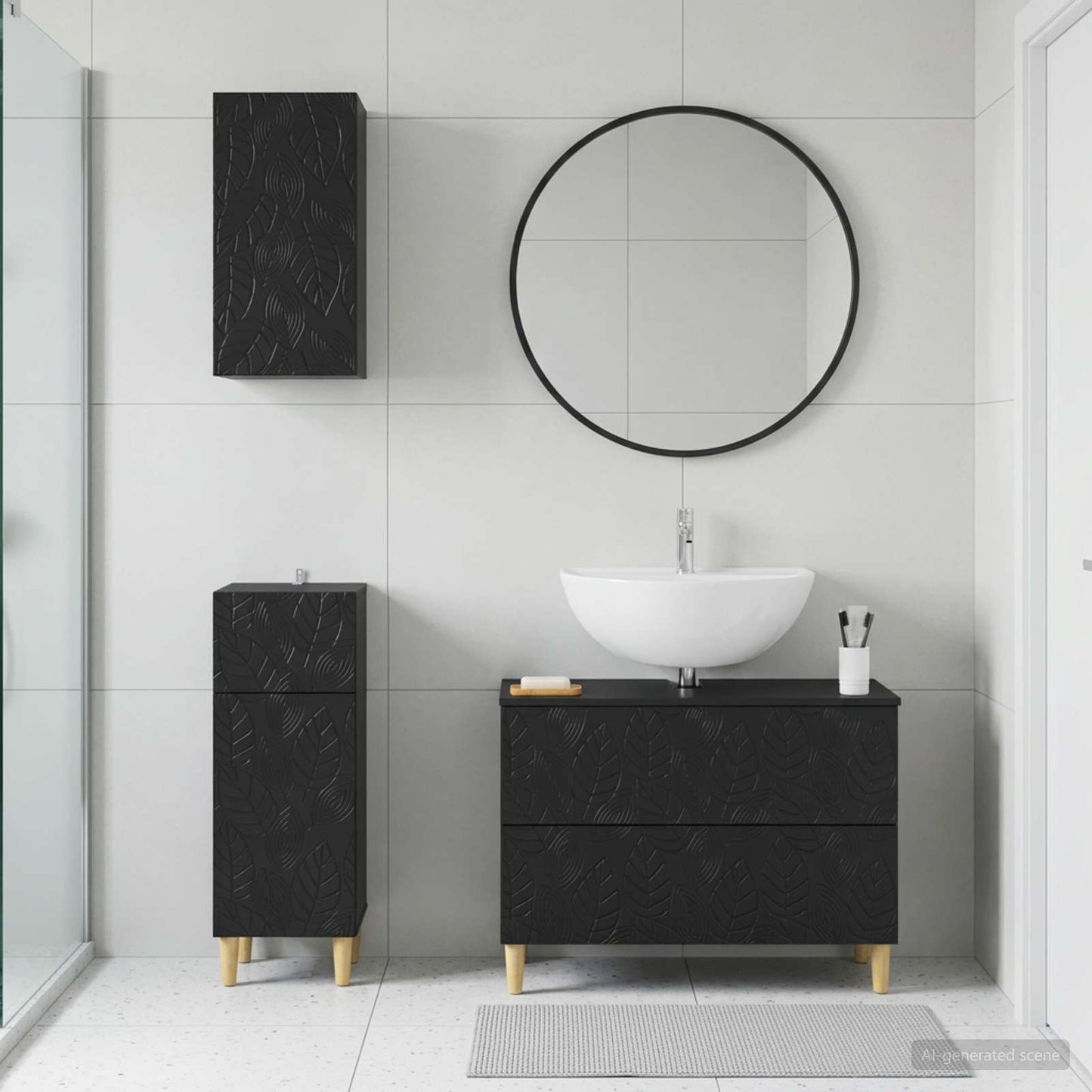 vidaXL 3 Piece Bathroom Cabinet Set DELFT Black Engineered Wood