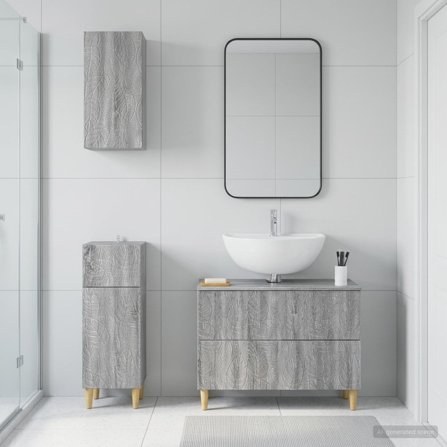vidaXL 3 Piece Bathroom Cabinet Set DELFT Grey Sonoma Engineered Wood