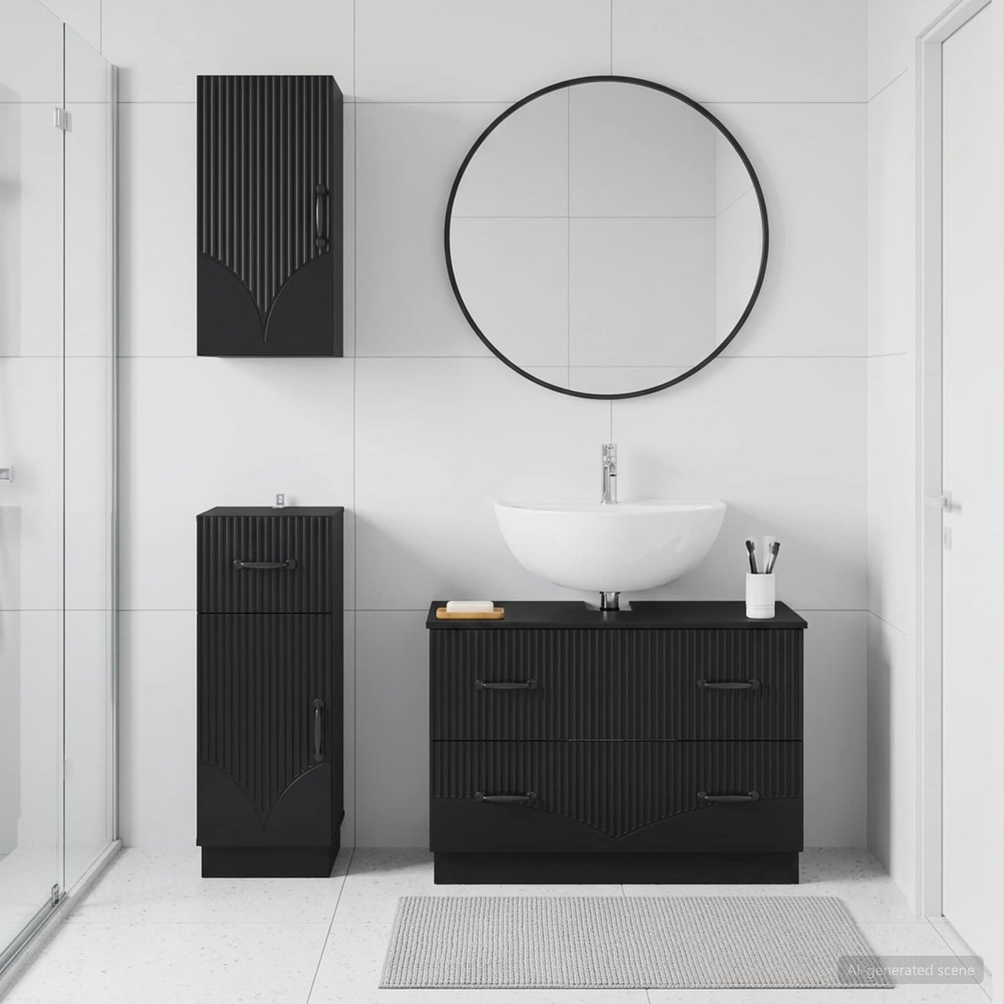 vidaXL 3 Piece Bathroom Cabinet Set HOORN Black Engineered Wood