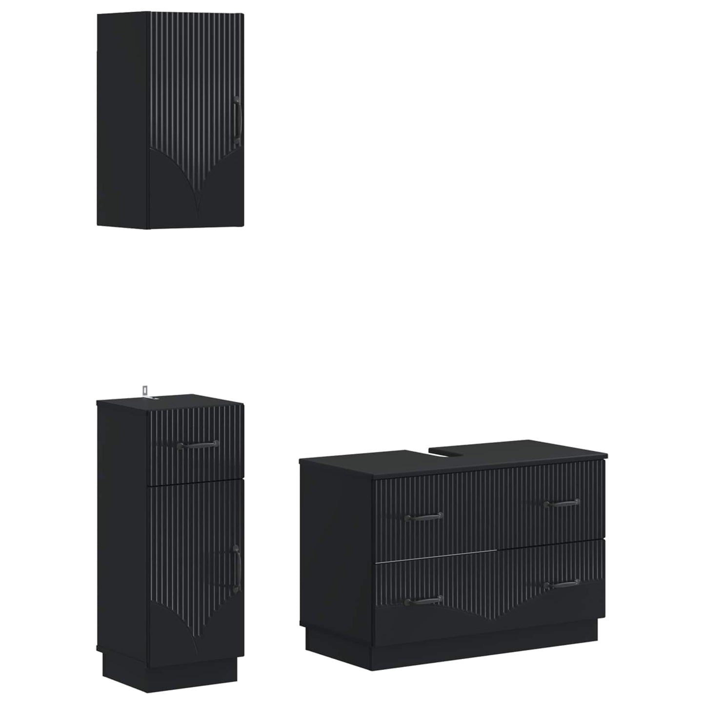 vidaXL 3 Piece Bathroom Cabinet Set HOORN Black Engineered Wood
