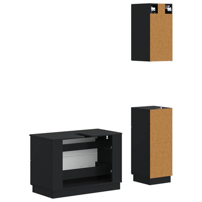 vidaXL 3 Piece Bathroom Cabinet Set HOORN Black Engineered Wood