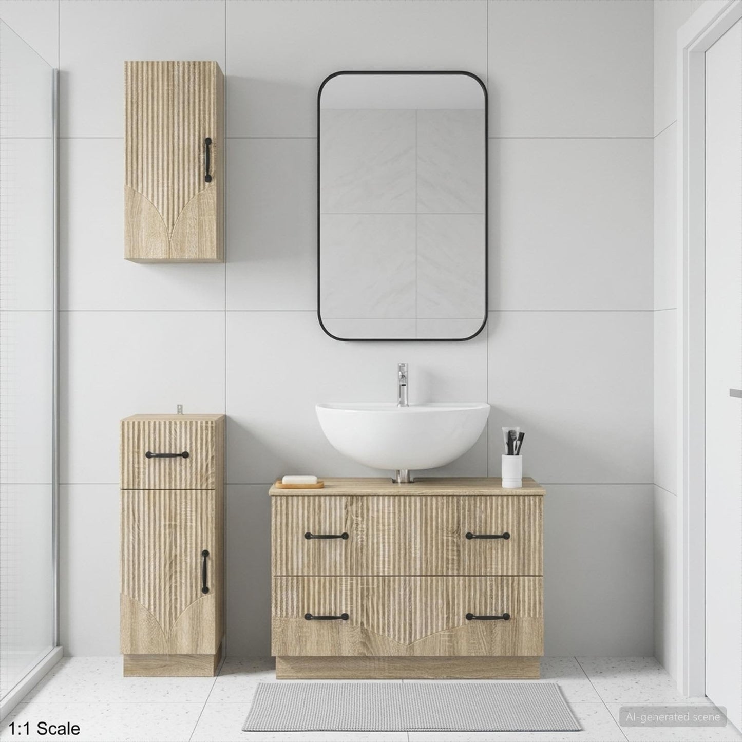 vidaXL 3 Piece Bathroom Cabinet Set HOORN Sonoma Oak Engineered Wood