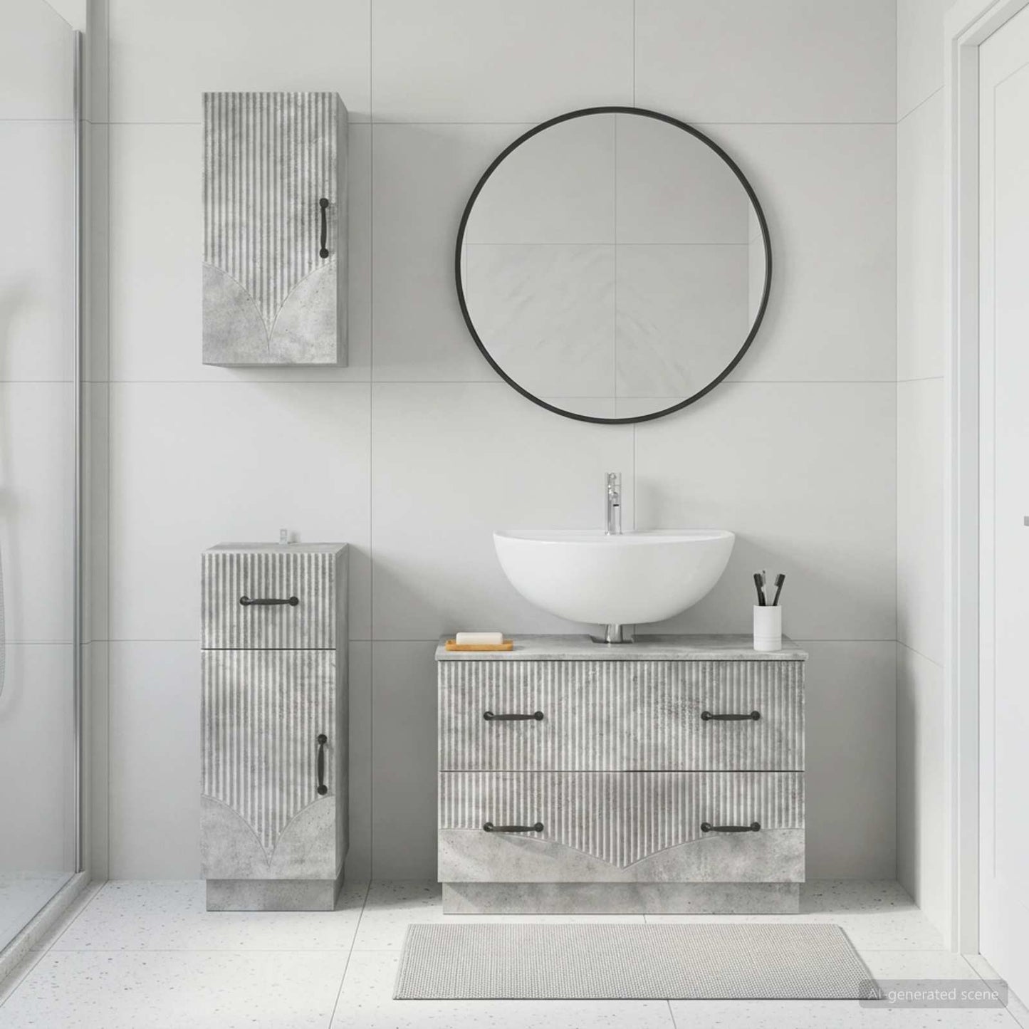 vidaXL 3 Piece Bathroom Cabinet Set HOORN Concrete Grey