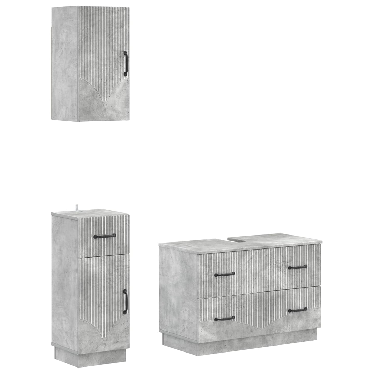 vidaXL 3 Piece Bathroom Cabinet Set HOORN Concrete Grey