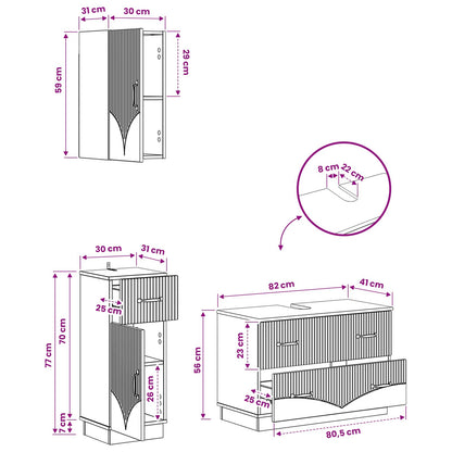 vidaXL 3 Piece Bathroom Cabinet Set HOORN Concrete Grey