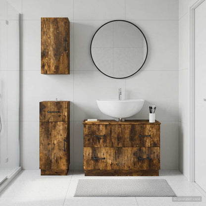vidaXL 3 Piece Bathroom Cabinet Set HOORN Smoked Oak Engineered Wood