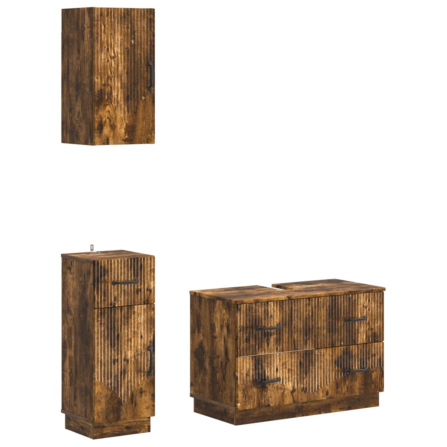vidaXL 3 Piece Bathroom Cabinet Set HOORN Smoked Oak Engineered Wood