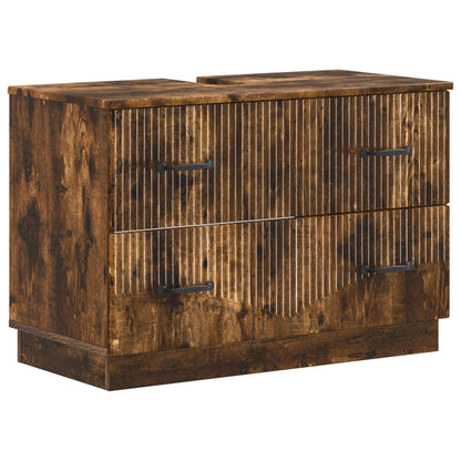 vidaXL 3 Piece Bathroom Cabinet Set HOORN Smoked Oak Engineered Wood