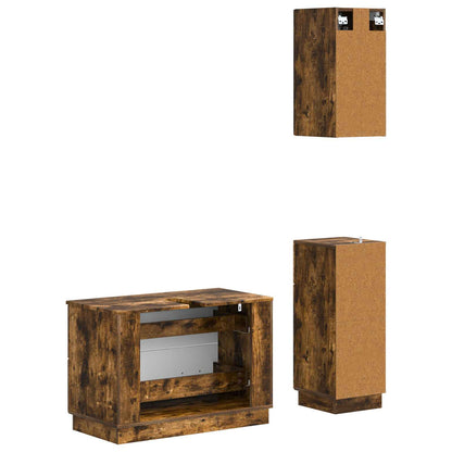 vidaXL 3 Piece Bathroom Cabinet Set HOORN Smoked Oak Engineered Wood