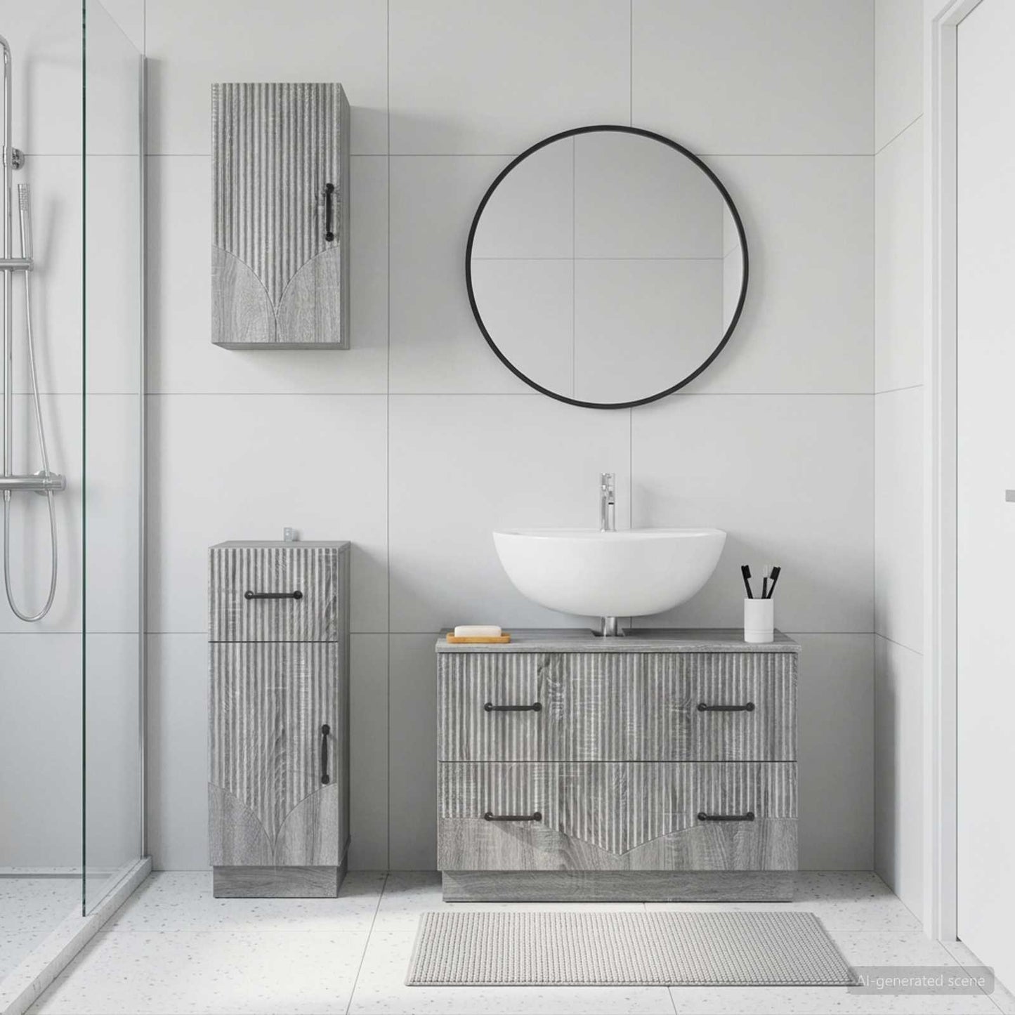 vidaXL 3 Piece Bathroom Cabinet Set HOORN Grey Sonoma Engineered Wood