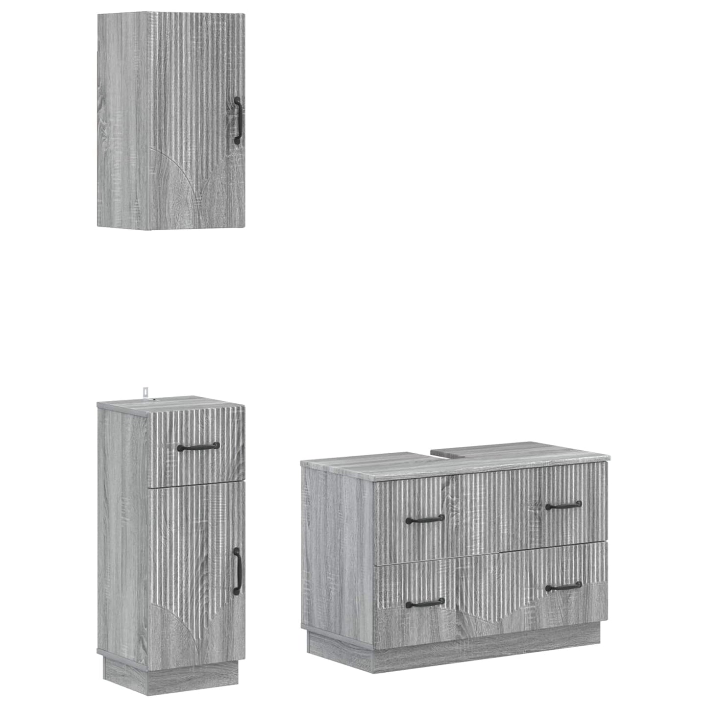 vidaXL 3 Piece Bathroom Cabinet Set HOORN Grey Sonoma Engineered Wood