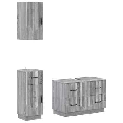 vidaXL 3 Piece Bathroom Cabinet Set HOORN Grey Sonoma Engineered Wood