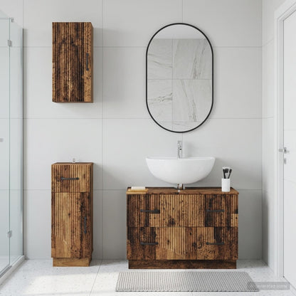 vidaXL 3 Piece Bathroom Cabinet Set HOORN Old Wood Engineered Wood