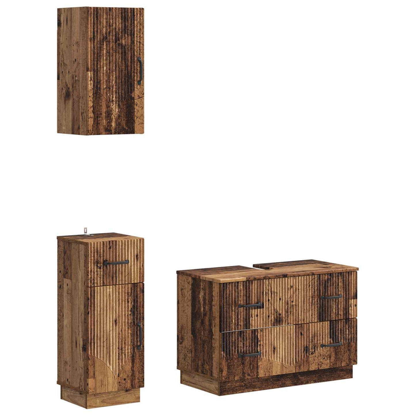vidaXL 3 Piece Bathroom Cabinet Set HOORN Old Wood Engineered Wood