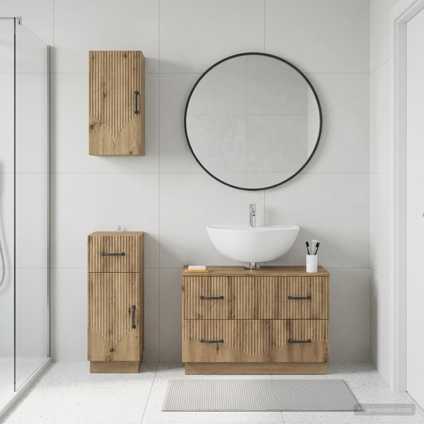 vidaXL 3 Piece Bathroom Cabinet Set HOORN Artisan Oak Engineered Wood