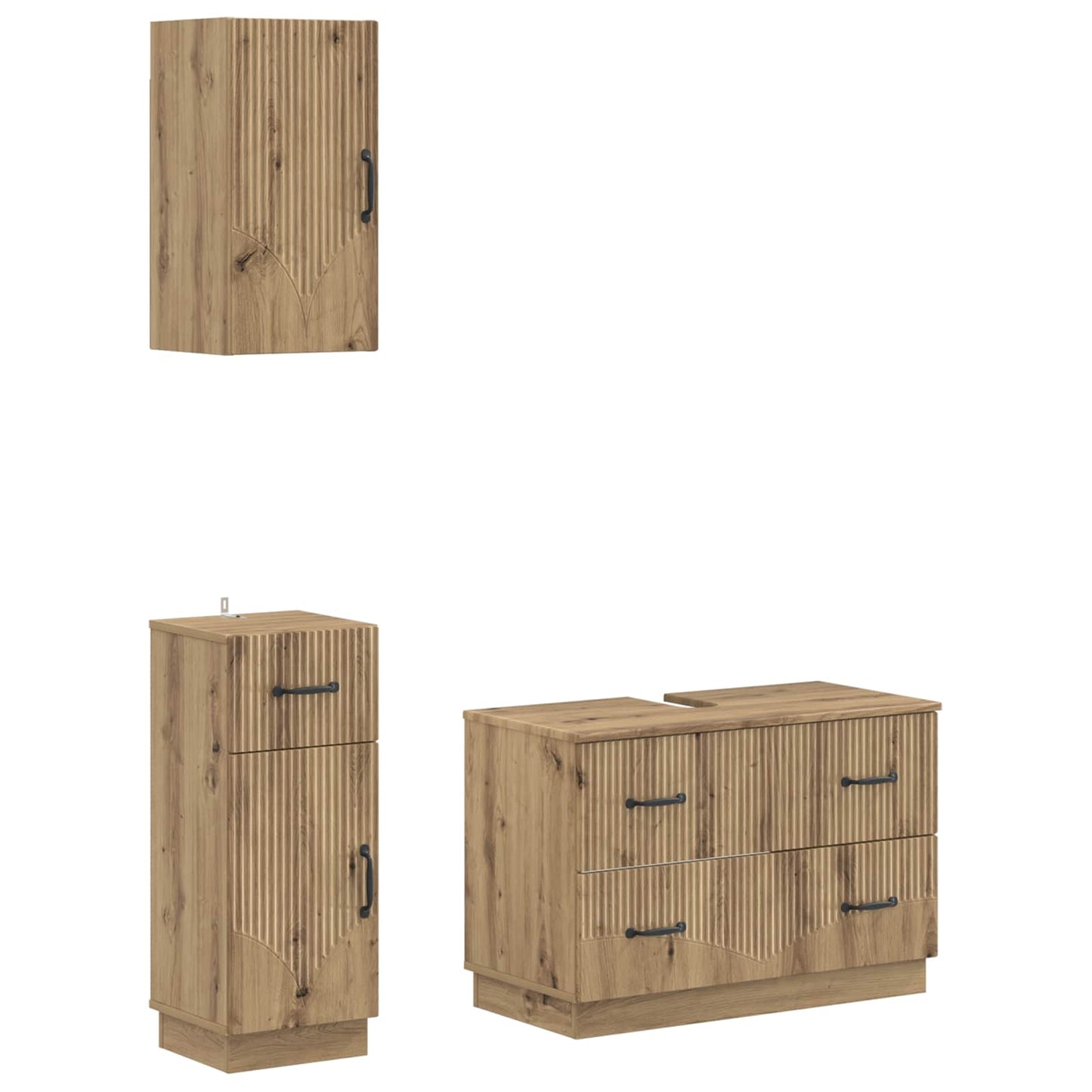 vidaXL 3 Piece Bathroom Cabinet Set HOORN Artisan Oak Engineered Wood