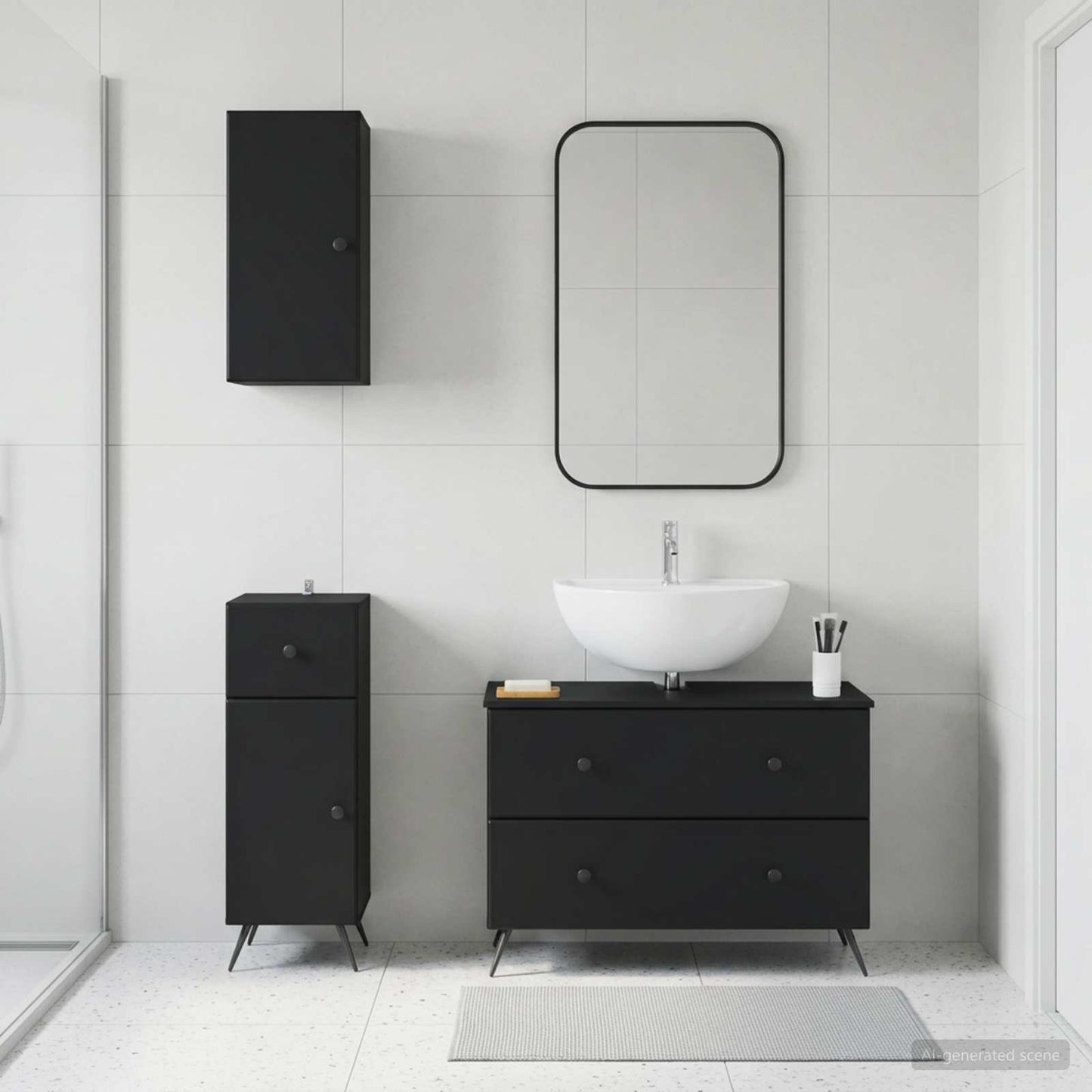 vidaXL 3 Piece Bathroom Cabinet Set BREDA Black Engineered Wood