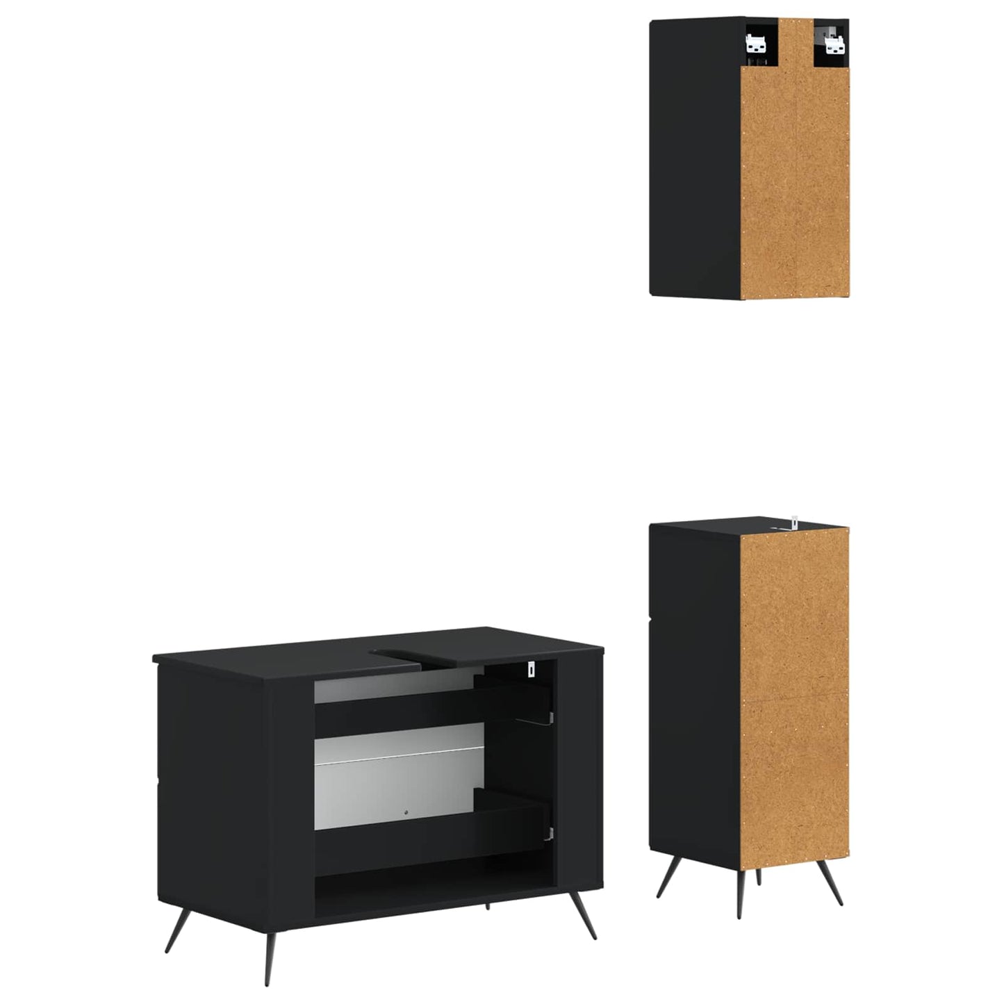 vidaXL 3 Piece Bathroom Cabinet Set BREDA Black Engineered Wood