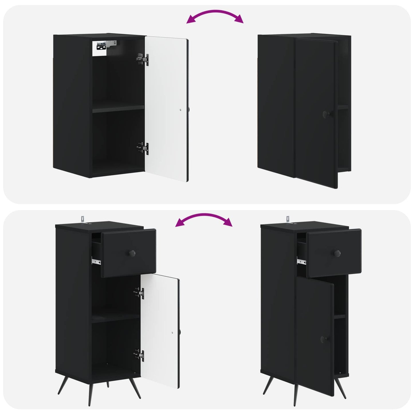 vidaXL 3 Piece Bathroom Cabinet Set BREDA Black Engineered Wood