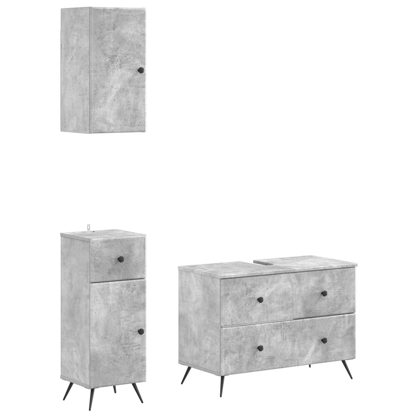 vidaXL 3 Piece Bathroom Cabinet Set BREDA Concrete Grey