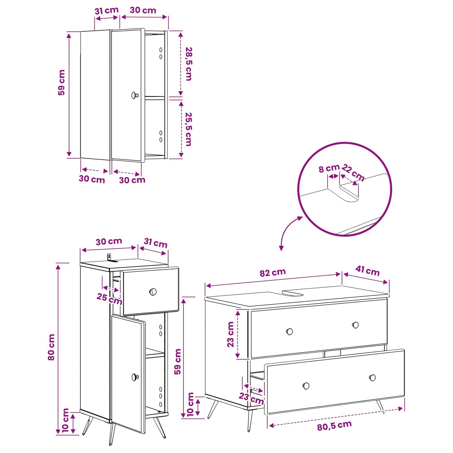 vidaXL 3 Piece Bathroom Cabinet Set BREDA Concrete Grey