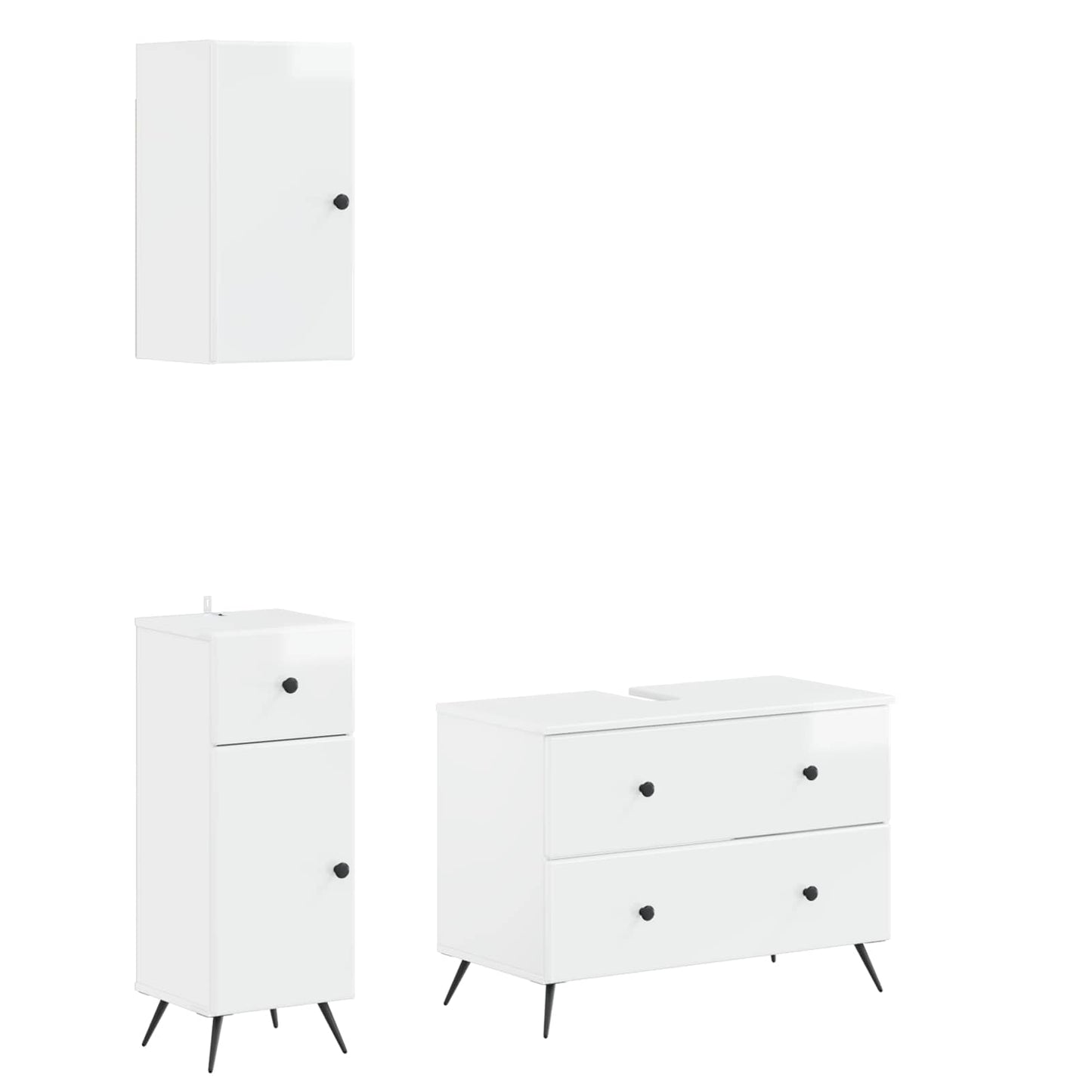 vidaXL 3 Piece Bathroom Cabinet Set BREDA High Gloss White