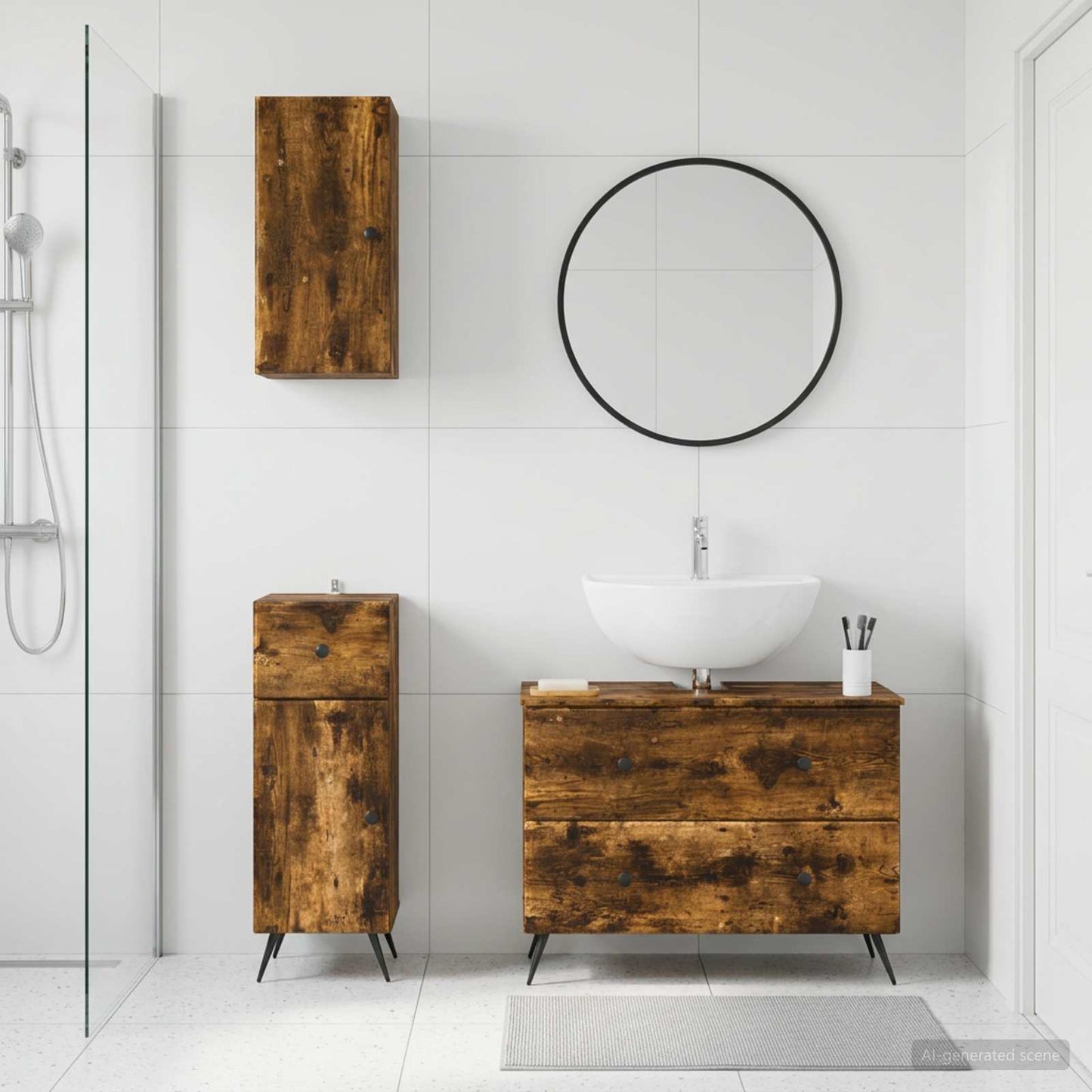 vidaXL 3 Piece Bathroom Cabinet Set BREDA Smoked Oak Engineered Wood