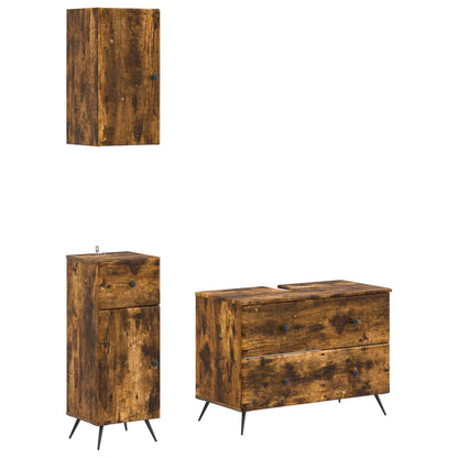 vidaXL 3 Piece Bathroom Cabinet Set BREDA Smoked Oak Engineered Wood