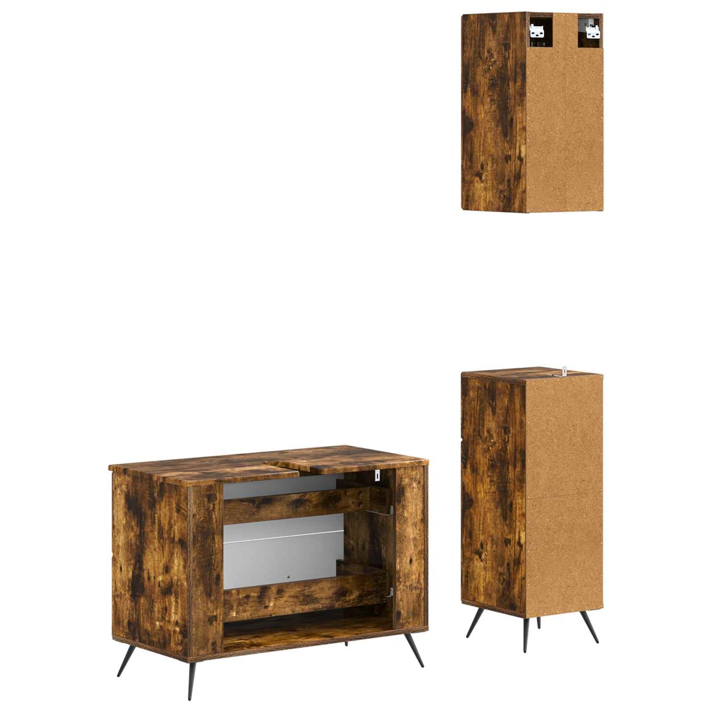 vidaXL 3 Piece Bathroom Cabinet Set BREDA Smoked Oak Engineered Wood