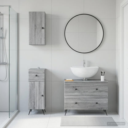 vidaXL 3 Piece Bathroom Cabinet Set BREDA Grey Sonoma Engineered Wood