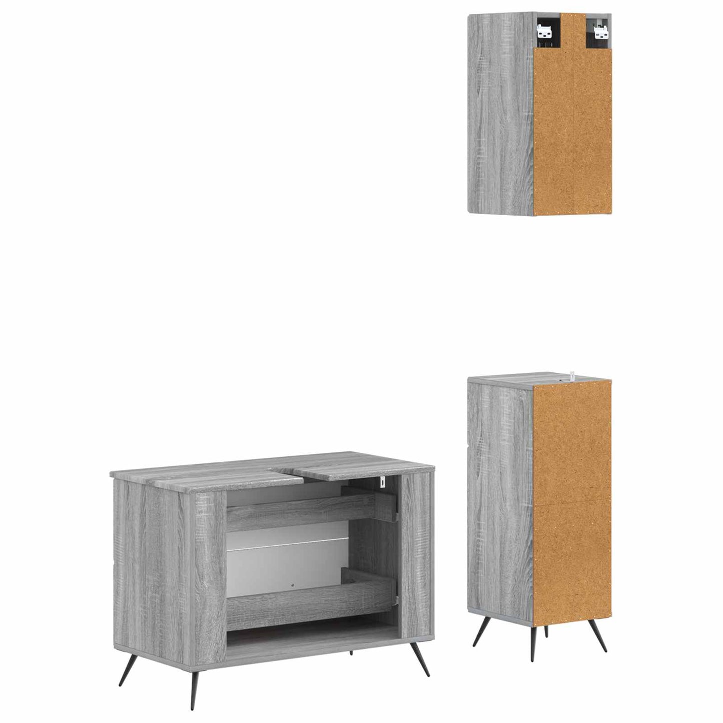 vidaXL 3 Piece Bathroom Cabinet Set BREDA Grey Sonoma Engineered Wood
