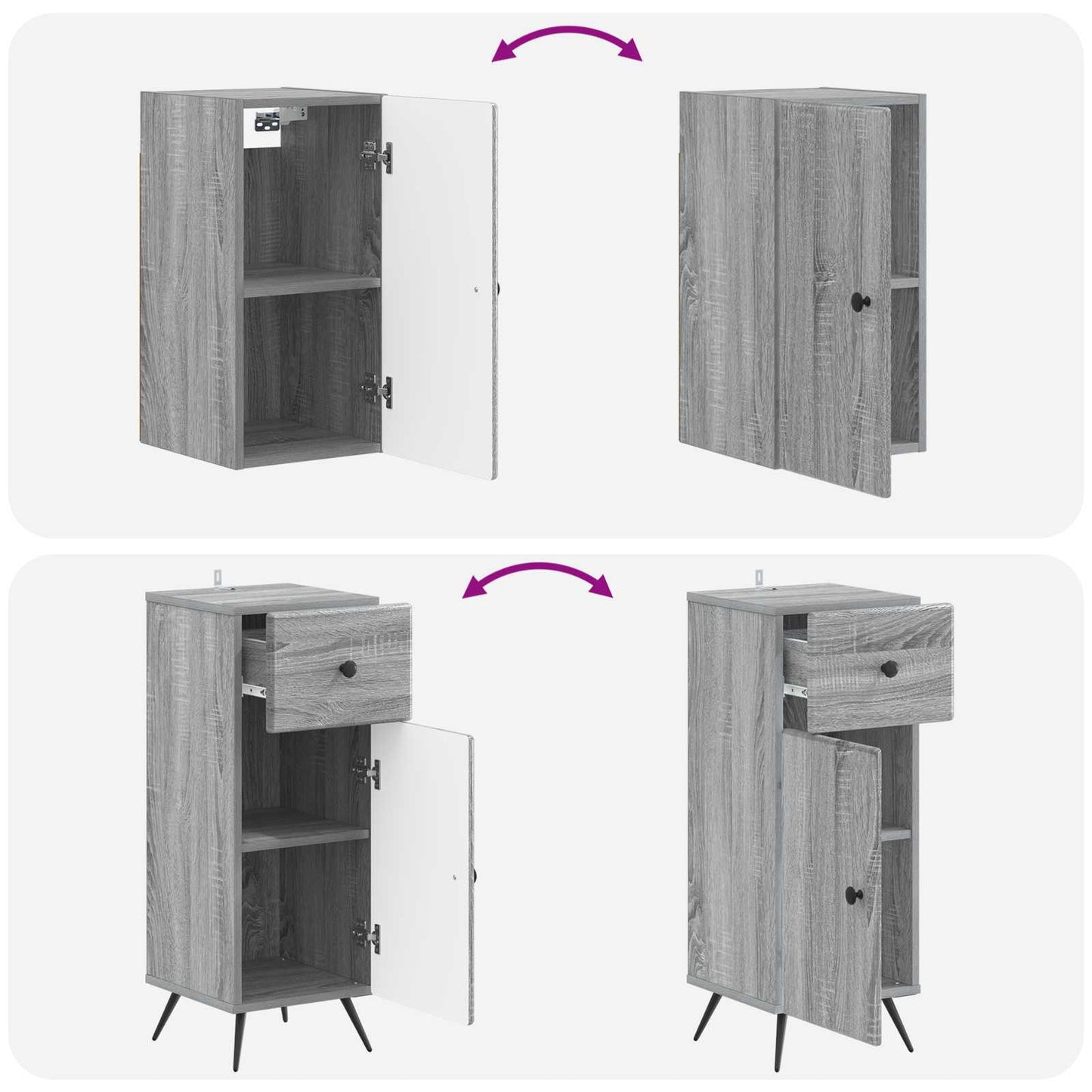 vidaXL 3 Piece Bathroom Cabinet Set BREDA Grey Sonoma Engineered Wood