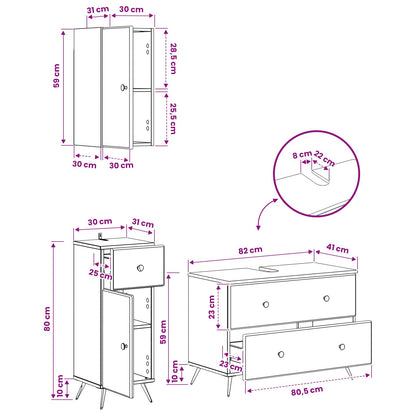 vidaXL 3 Piece Bathroom Cabinet Set BREDA Old Wood Engineered Wood