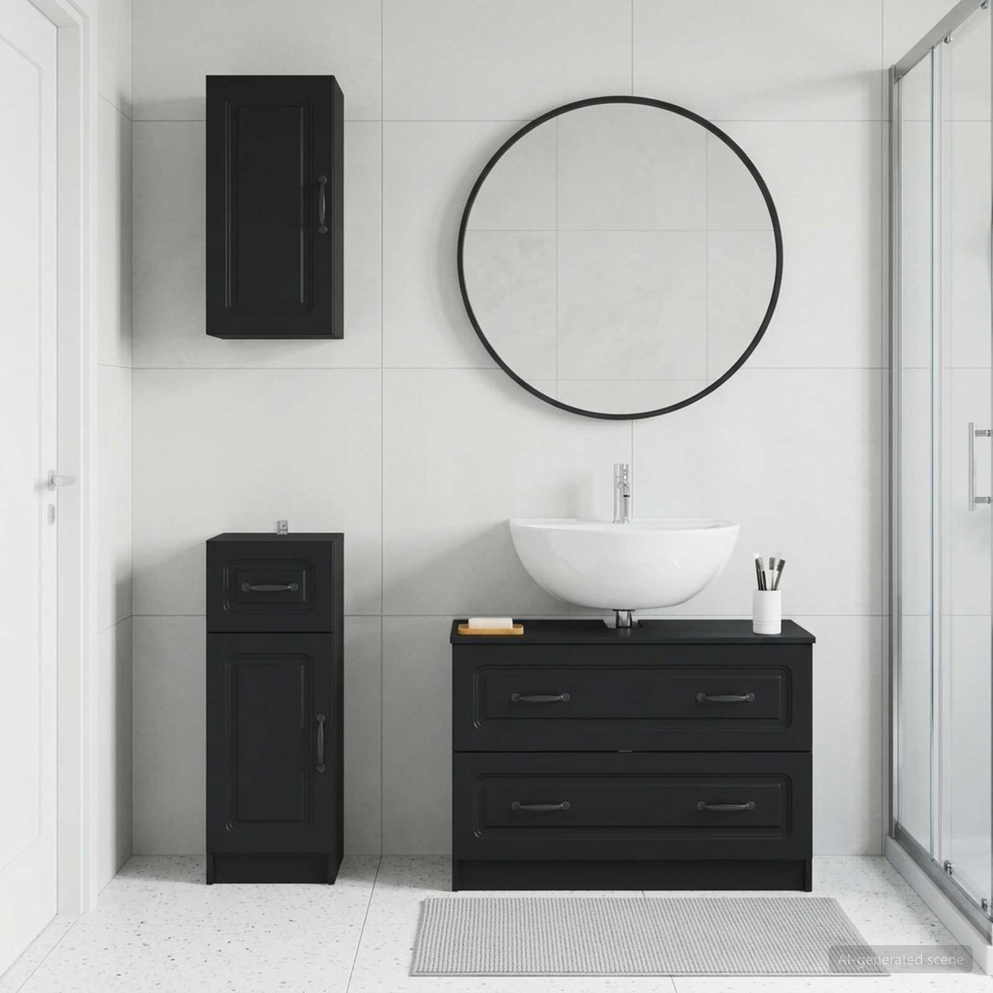 vidaXL 3 Piece Bathroom Cabinet Set UTRECHT Black Engineered Wood