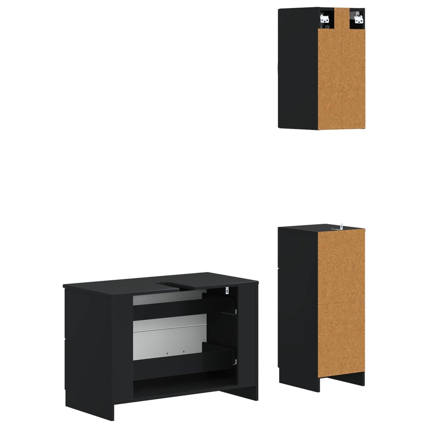 vidaXL 3 Piece Bathroom Cabinet Set UTRECHT Black Engineered Wood