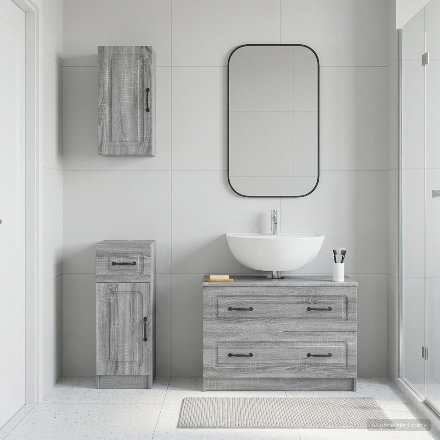 vidaXL 3 Piece Bathroom Cabinet Set UTRECHT Grey Sonoma